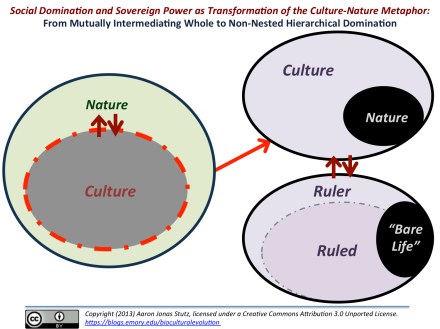 If we are members of a dominant group--the everyday identity of which is unmarked in relation to a dominated, marked group--we all to often allow ourselves to be moved, swept up in mythologized or ritualized narratives of violent exclusion. Here, individuals from the symbolically marked identity group are defined as subject to violent control--outside the bounds of moral society--in order to define bounds within which the dominant group's moral life is not challenged or strained, is experienced simply as unmarked. The unmarked-marked relationship between social identity groups is central--in biocultural evolution--to the emergence of sociopolitically complex communities, in which sovereign power--as philosopher Giorgio Agamben (1998) has defined it--is successfully produced by creating a lacuna, a state or space of exception within the realm of the politically constituted AND cosmologically imagined universe, where violent exclusion strips some individuals to "bare life," in order to dramatically, ritually legitimize the wielding of sovereign power. Thus, violent exclusion--whether symbolically based on race, gender, ethnicity, generational difference, religious sectarianism, socioeconomic class, or some intersection of these relational aspects of identity--can mobilize an excess of power, backed up by excessive force, in an otherwise democratic society.